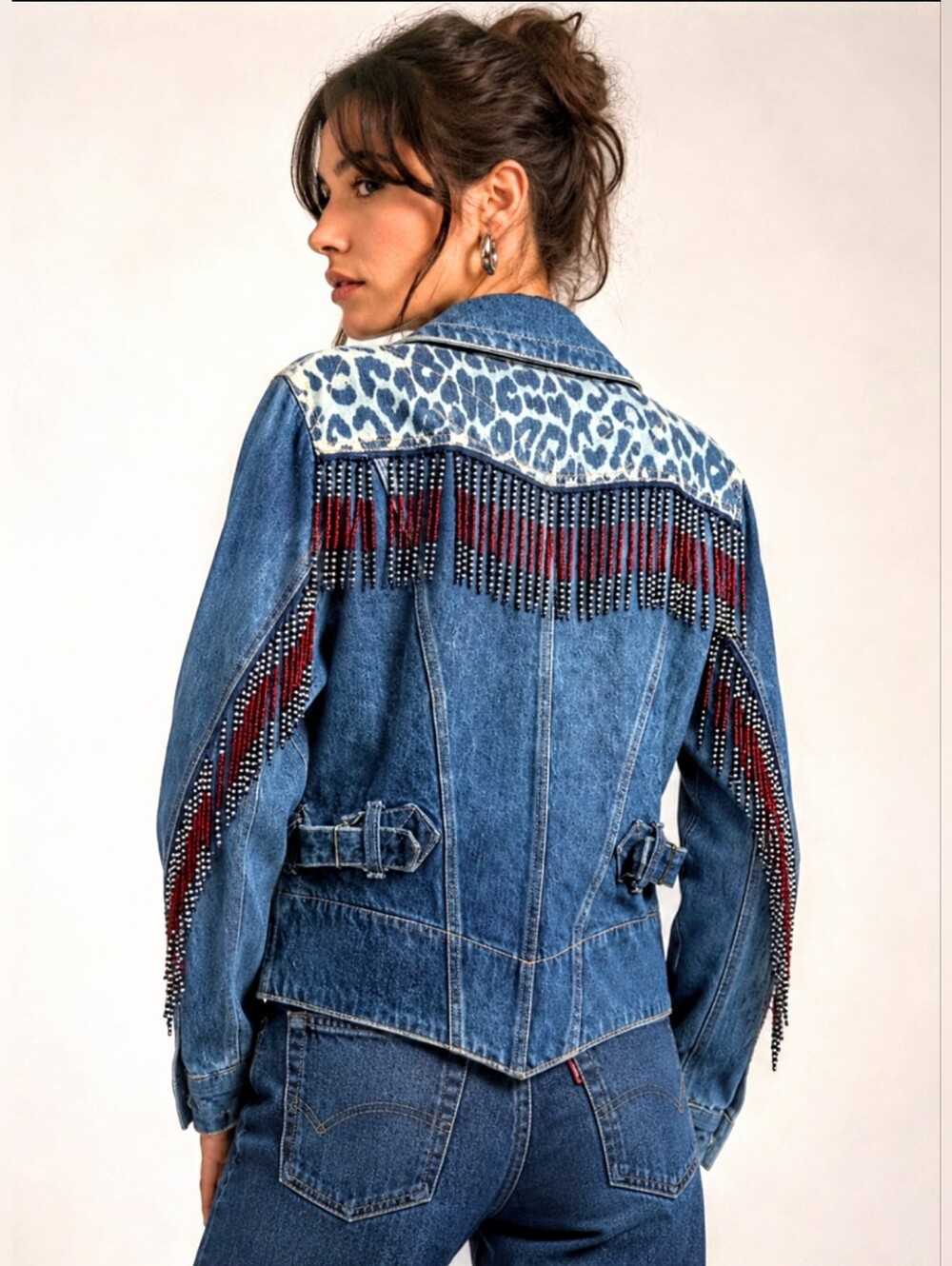 RARE Vintage Katharine Hamnett denim beaded fringe jacket